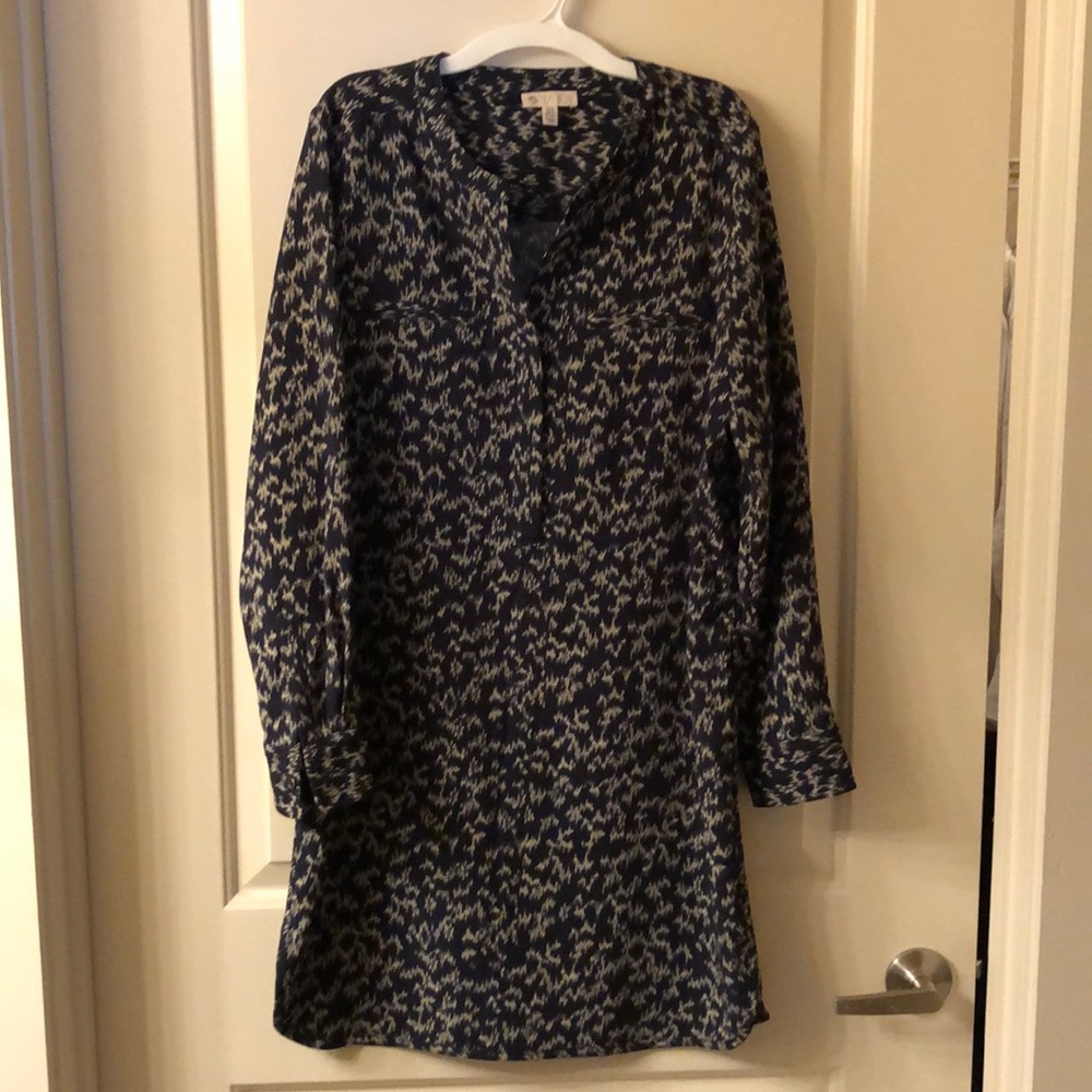 Long sleeve work dress - dark green and cream